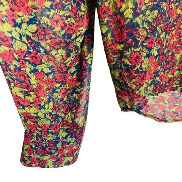 Free People Floral Sheer Easy Rider Button Down Blouse Size Medium NWT - Picture 5 of 10